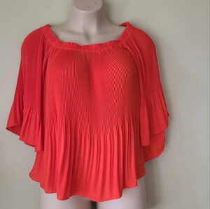 Vince Camuto red pleated blouse sz.M off the shoulder bell sleeve